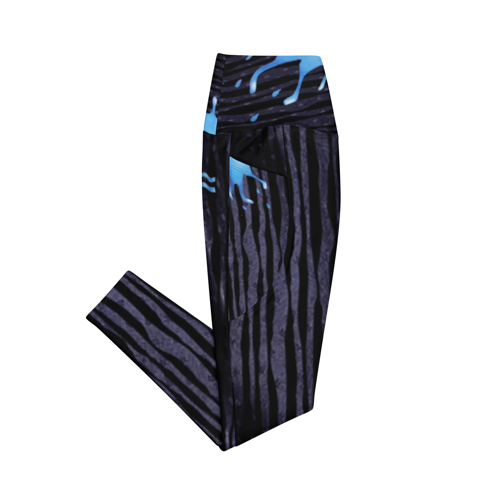 Gym Leggings with Pockets for Aquarius Girls. Zodiac Yoga Pants- Cosmic Aqua by WickedYo.